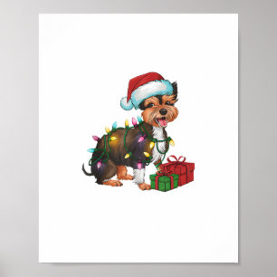 Xmas Lighting Santa Hat Chinese Crested Dog Christ Poster
