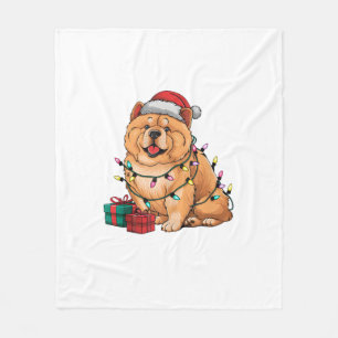 Xmas Lighting Santa Hat Chow Chow Dog Christmas Fleece Blanket