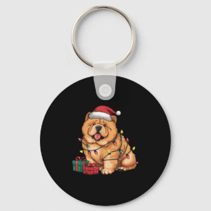 Xmas Lighting Santa Hat Chow Chow Dog Christmas Fo Key Ring