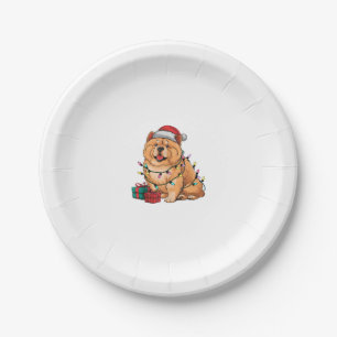 Xmas Lighting Santa Hat Chow Chow Dog Christmas  Paper Plate