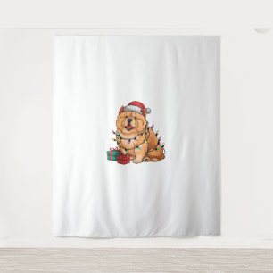 Xmas Lighting Santa Hat Chow Chow Dog Christmas Tapestry