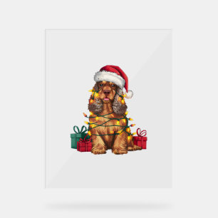 Xmas Lighting Santa Hat Cocker Spaniel Dog Christm Acrylic Sign