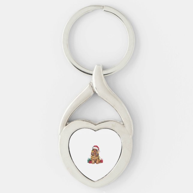 Xmas Lighting Santa Hat Cocker Spaniel Dog Christm Key Ring (Front)