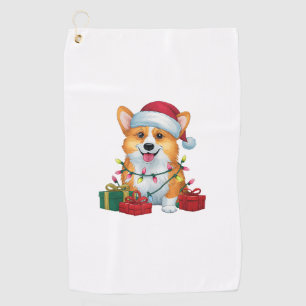 Xmas Lighting Santa Hat Corgi Dog Christmas _1 Golf Towel