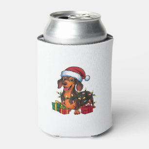 Xmas Lighting Santa Hat Dachshund Dog Christmas Can Cooler