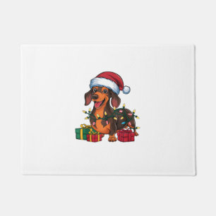 Xmas Lighting Santa Hat Dachshund Dog Christmas  Doormat