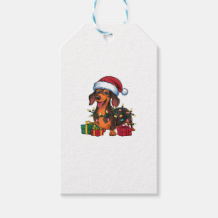Xmas Lighting Santa Hat Dachshund Dog Christmas Gift Tags