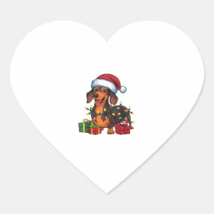 Xmas Lighting Santa Hat Dachshund Dog Christmas Heart Sticker
