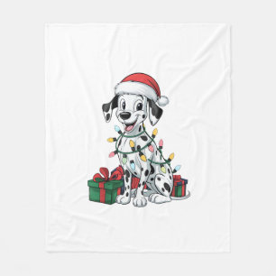 Xmas Lighting Santa Hat Dalmatian Dog Christmas  Fleece Blanket
