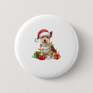 Xmas Lighting Santa Hat Dandie Dinmont Terrier Dog 6 Cm Round Badge