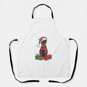 Xmas Lighting Santa Hat Doberman Dog Christmas _3 Apron