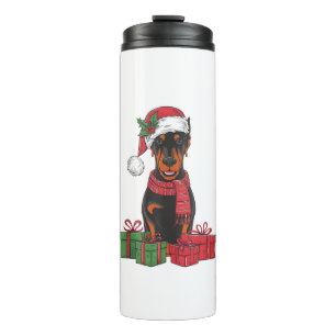 Xmas Lighting Santa Hat Doberman Dog Christmas _3 Thermal Tumbler