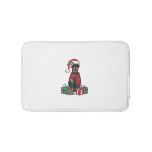 Xmas Lighting Santa Hat Doberman Dog Christmas Bath Mat