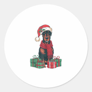 Xmas Lighting Santa Hat Doberman Dog Christmas Classic Round Sticker
