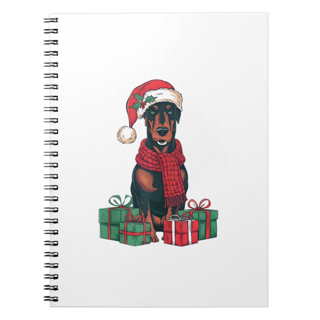 Xmas Lighting Santa Hat Doberman Dog Christmas  Notebook (Front)