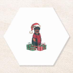 Xmas Lighting Santa Hat Doberman Dog Christmas Paper Coaster