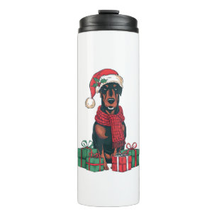Xmas Lighting Santa Hat Doberman Dog Christmas Thermal Tumbler
