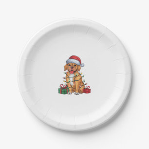 Xmas Lighting Santa Hat Dogue De Bordeaux Dog Chri Paper Plate