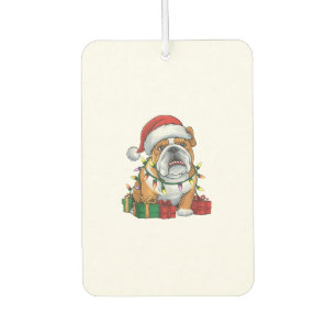 Xmas Lighting Santa Hat English Bulldog Christmas Car Air Freshener