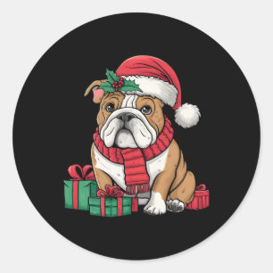 Xmas Lighting Santa Hat English Bulldog Christmas  Classic Round Sticker