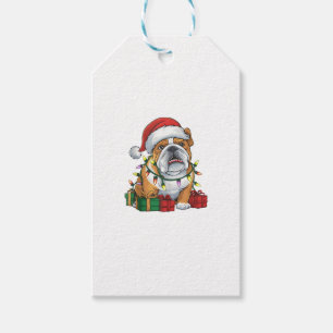 Xmas Lighting Santa Hat English Bulldog Christmas  Gift Tags
