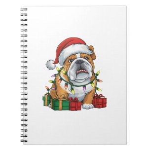 Xmas Lighting Santa Hat English Bulldog Christmas Notebook