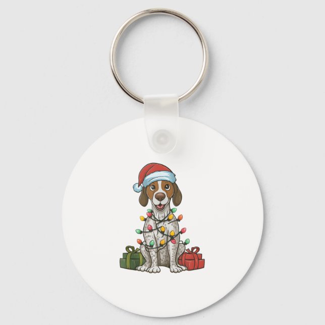 Xmas Lighting Santa Hat English Pointer Dog Christ Key Ring (Front)
