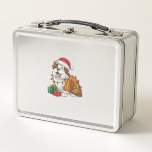 Xmas Lighting Santa Hat English Sheepdog Christmas Metal Lunch Box