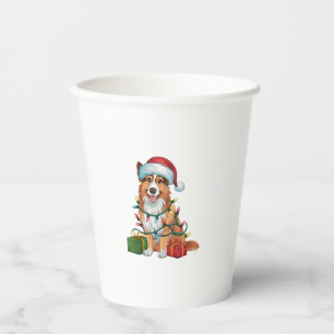 Xmas Lighting Santa Hat English Shepherd Dog Chris Paper Cups
