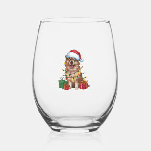 Xmas Lighting Santa Hat Finnish Lapphund Dog Chris Stemless Wine Glass