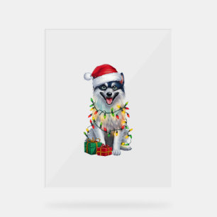 Xmas Lighting Santa Hat Finnish Spitz Dog Christma Acrylic Sign