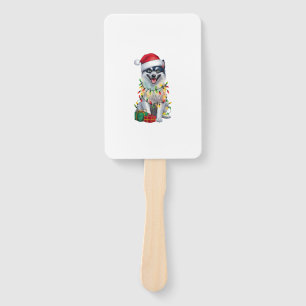 Xmas Lighting Santa Hat Finnish Spitz Dog Christma Hand Fan