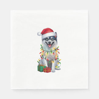 Xmas Lighting Santa Hat Finnish Spitz Dog Christma Napkin