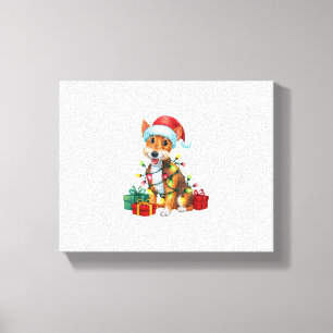 Xmas Lighting Santa Hat Fox Terrier Dog Christmas  Canvas Print