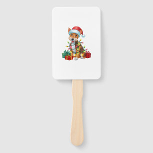 Xmas Lighting Santa Hat Fox Terrier Dog Christmas Hand Fan
