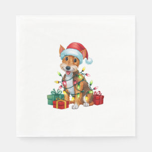 Xmas Lighting Santa Hat Fox Terrier Dog Christmas  Napkin