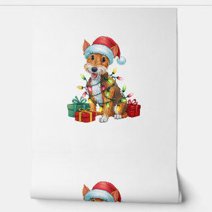 Xmas Lighting Santa Hat Fox Terrier Dog Christmas Wallpaper