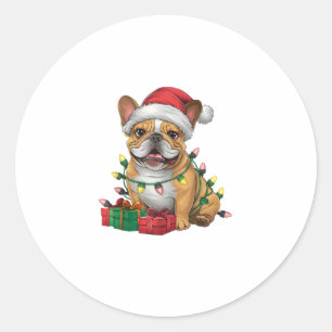 Xmas Lighting Santa Hat French Bulldog Christmas _ Classic Round Sticker