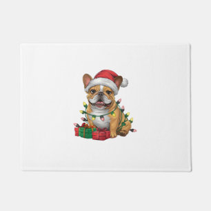 Xmas Lighting Santa Hat French Bulldog Christmas _ Doormat