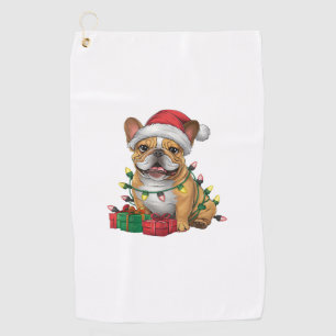 Xmas Lighting Santa Hat French Bulldog Christmas _ Golf Towel