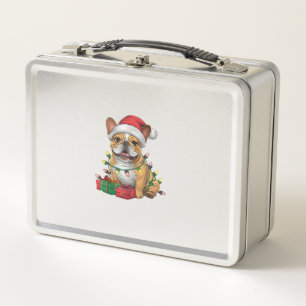Xmas Lighting Santa Hat French Bulldog Christmas _ Metal Lunch Box