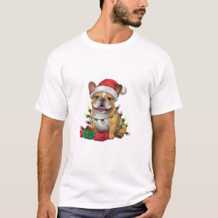 Xmas Lighting Santa Hat French Bulldog Christmas _ T-Shirt