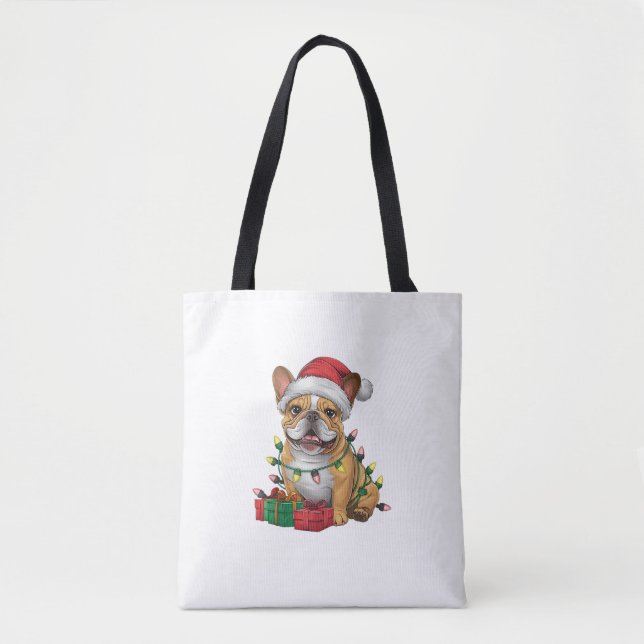 Xmas Lighting Santa Hat French Bulldog Christmas _ Tote Bag (Front)
