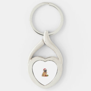 Xmas Lighting Santa Hat French Mastiff Dog Christm Key Ring