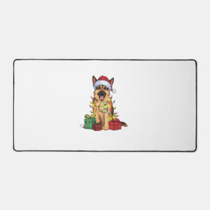 Xmas Lighting Santa Hat German Shepherd Dog Christ Desk Mat