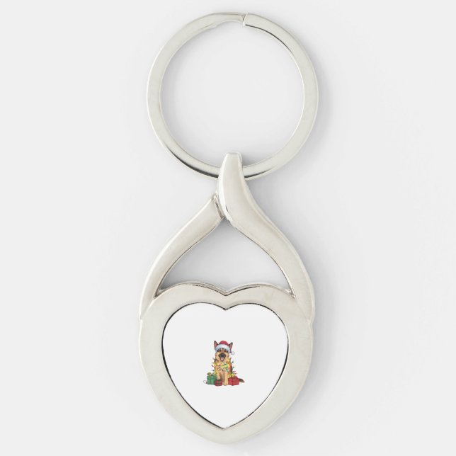 Xmas Lighting Santa Hat German Shepherd Dog Christ Key Ring (Front)