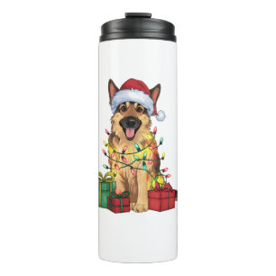 Xmas Lighting Santa Hat German Shepherd Dog Christ Thermal Tumbler