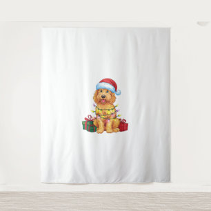 Xmas Lighting Santa Hat Goldendoodle Dog Christmas Tapestry