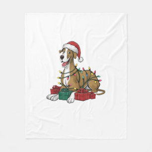 Xmas Lighting Santa Hat Great Dane Dog Christmas _ Fleece Blanket