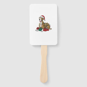 Xmas Lighting Santa Hat Great Dane Dog Christmas _ Hand Fan